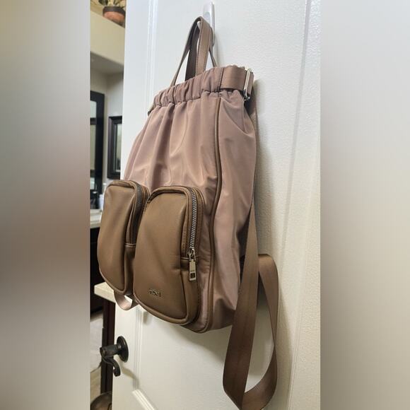 Prune beige nylon and faux leather Backpack handbag